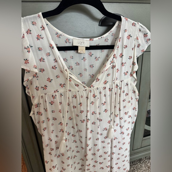 LOFT Cream Floral Blouse with Tassels - Picture 3 of 4